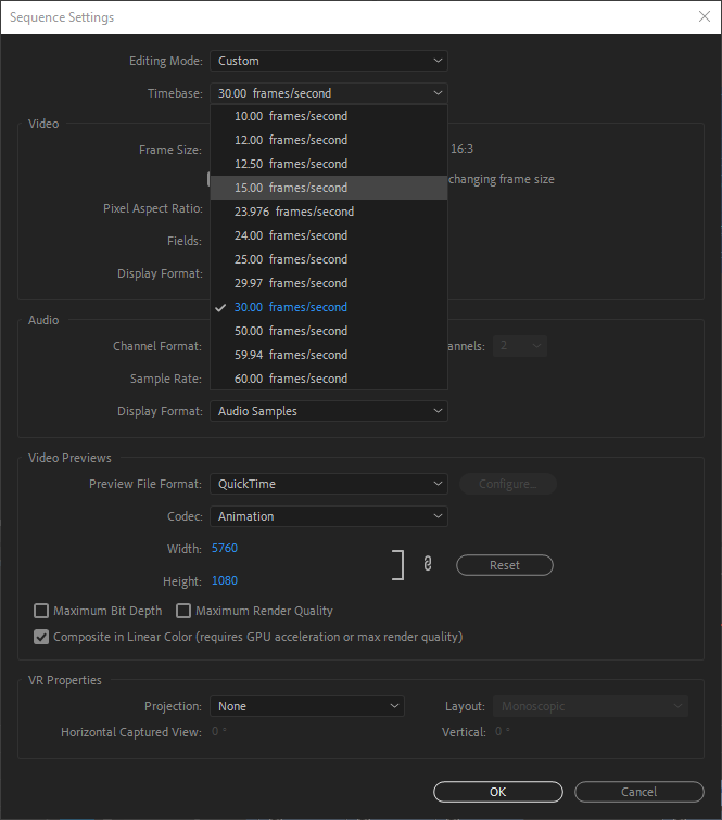 PR Sequence Setting Dialog Box showing Timebase Pop-up Menu.png